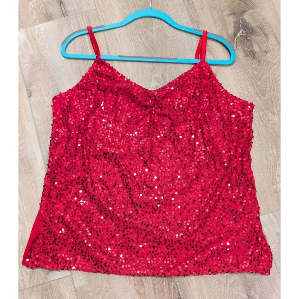 Lane Bryant Red Sequin Tank Plus Size 18/20 Glam Holiday Patriotic 4th of July